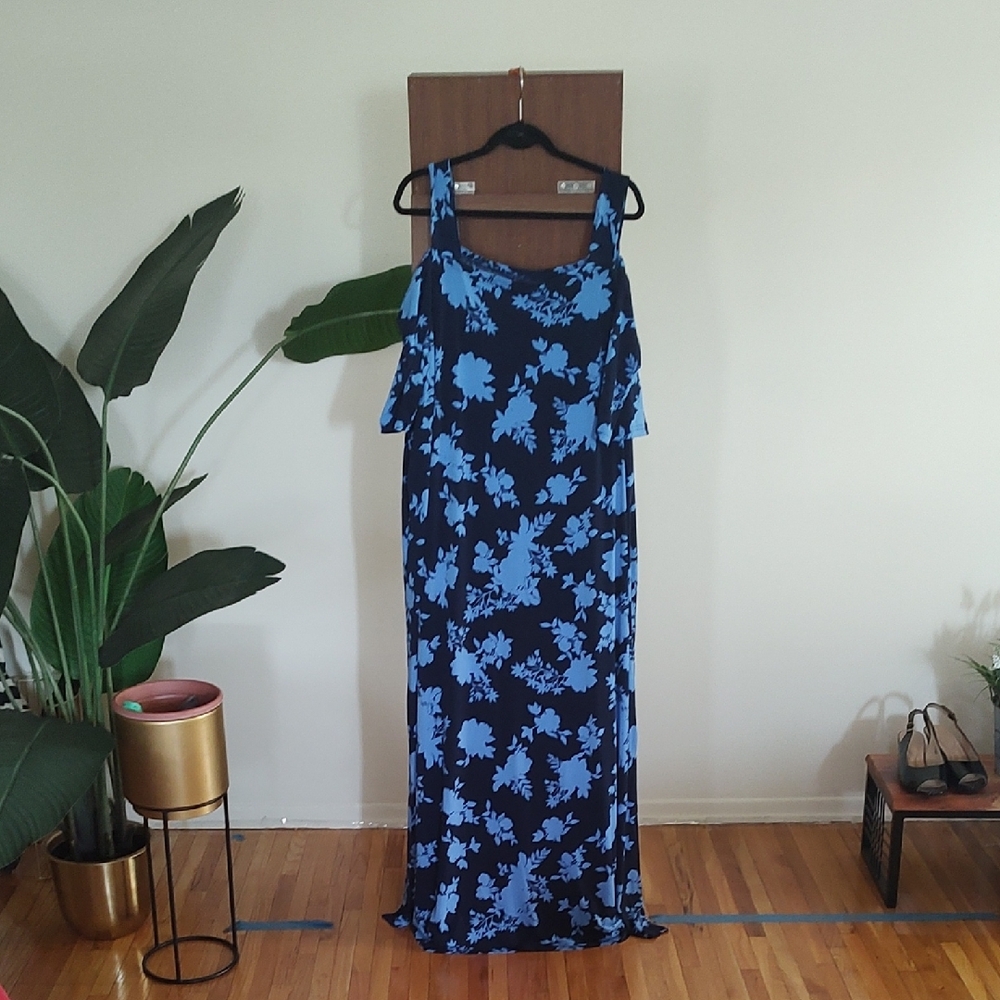 Roaman's Blue Maxi Dress Elegant and Flowing